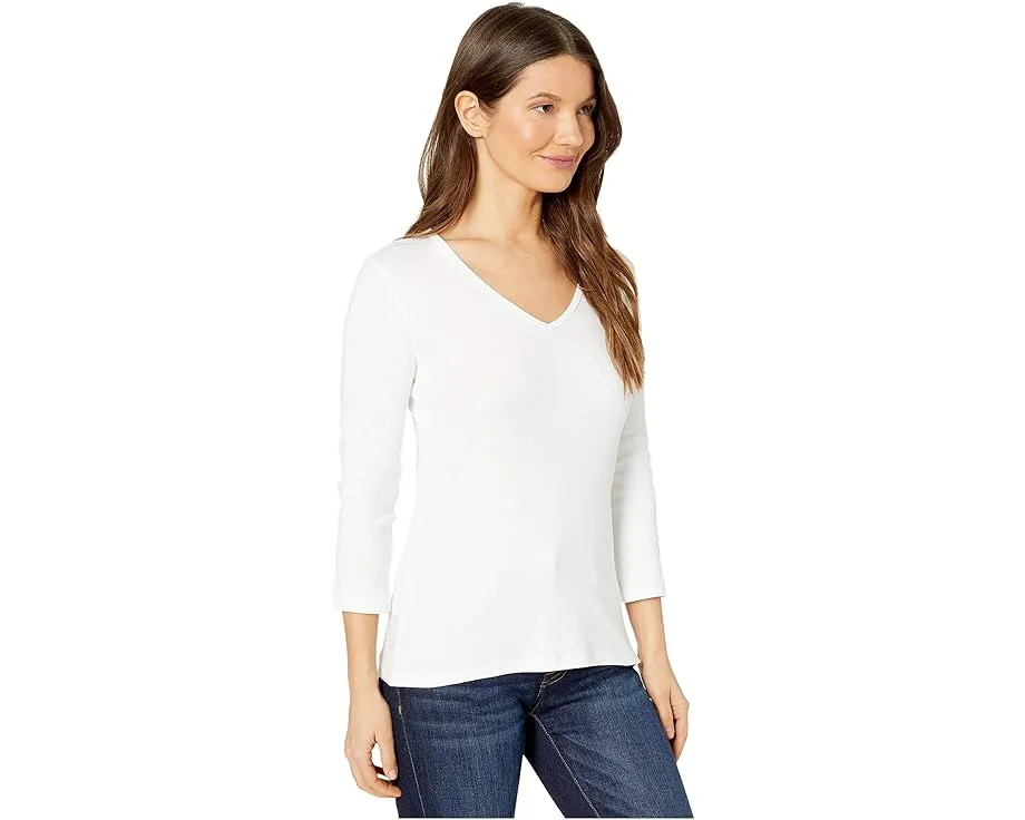 Топ Lilla P с V-образным вырезом и рукавом три четверти из рибаны 1x1