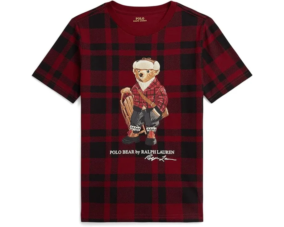 Хлопковая футболка Plaid Polo Bear Polo Ralph Lauren Kids для малышей и младших детей