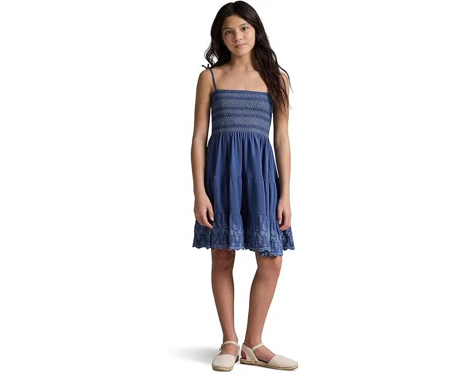 Smocked Eyelet Cotton Jersey Dress (Big Kid)