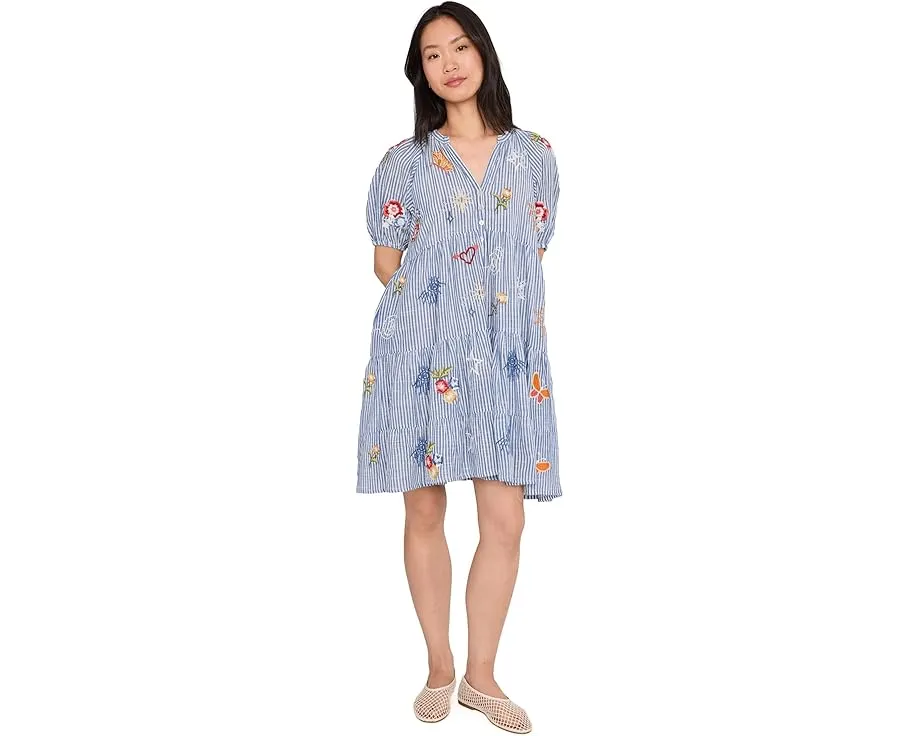 Karyn Seo Платье Karia в полоску с вышивкой и ярусной юбкой