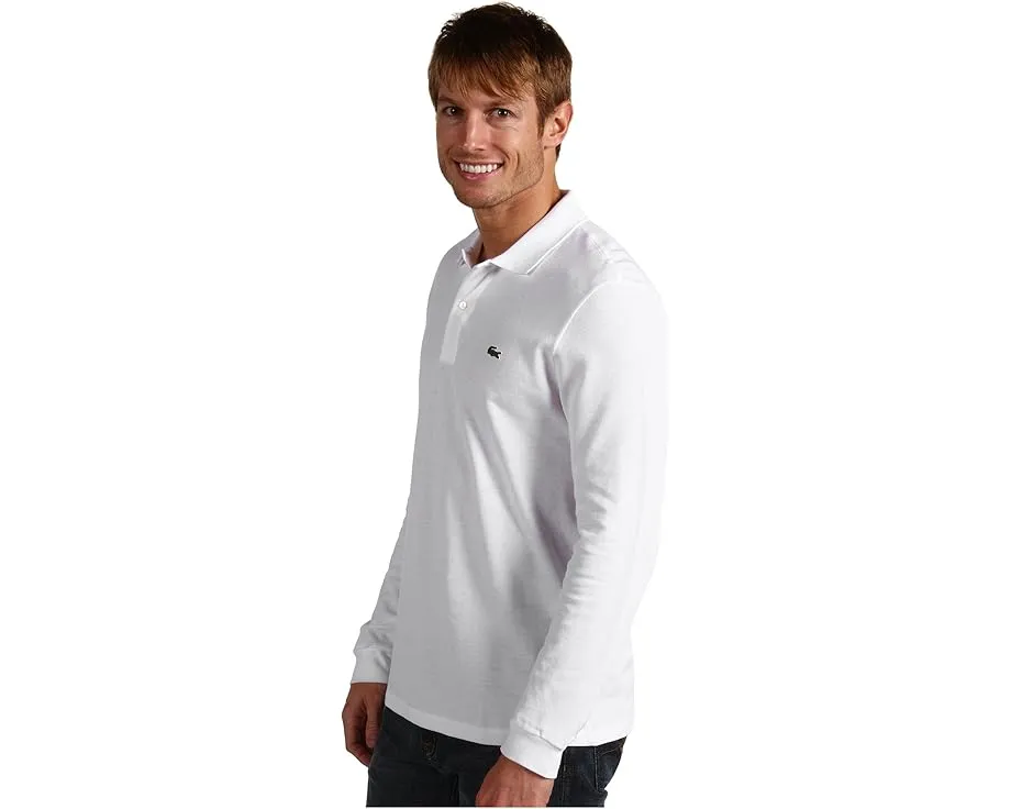 Поло Lacoste с длинным рукавом из пике с вышитым крокодилом
