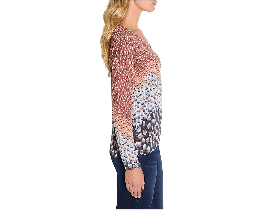 Свитер NIC+ZOE Blue Dahlia с триколорными полосами и V-образным вырезом