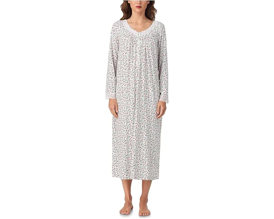 Длинная ночная сорочка Eileen West с длинными рукавами из трикотажа с V-образным вырезом