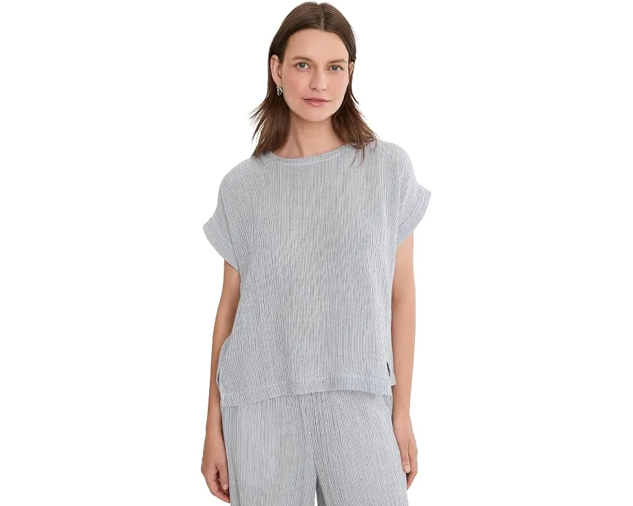 Топ Eileen Fisher из полосатого органического хлопка с круглым вырезом