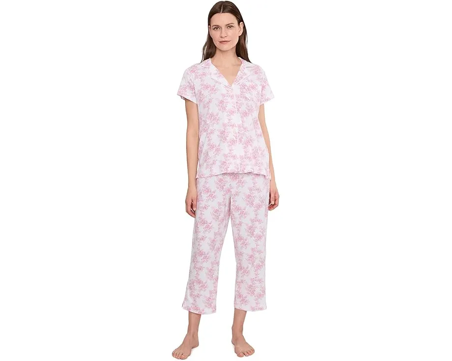 Пижамный комплект Lauren Ralph Lauren с длинным рукавом и брюками 7/8 из хлопкового полотна