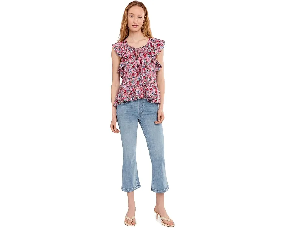 Petite Flutter Sleeve Peplum Woven Top with Ties