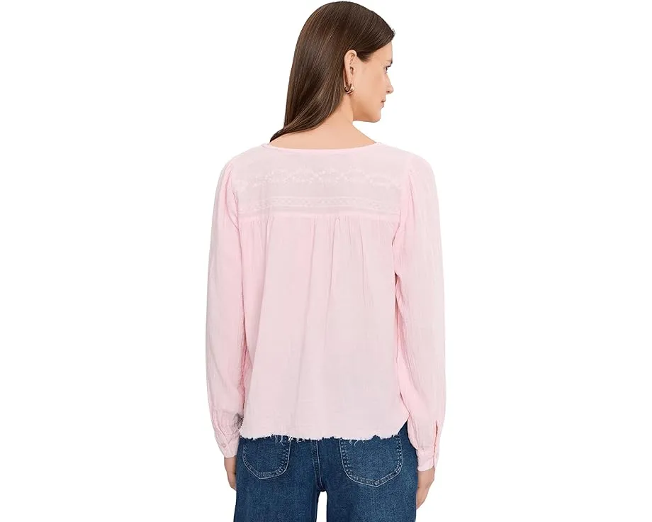 Long Sleeve Flowy Top with Lace Yoke