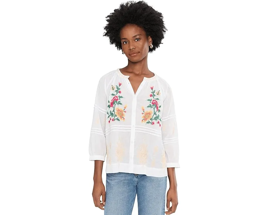 Блузка Pintuck Raglan Button Up с вышивкой от Johnny Was