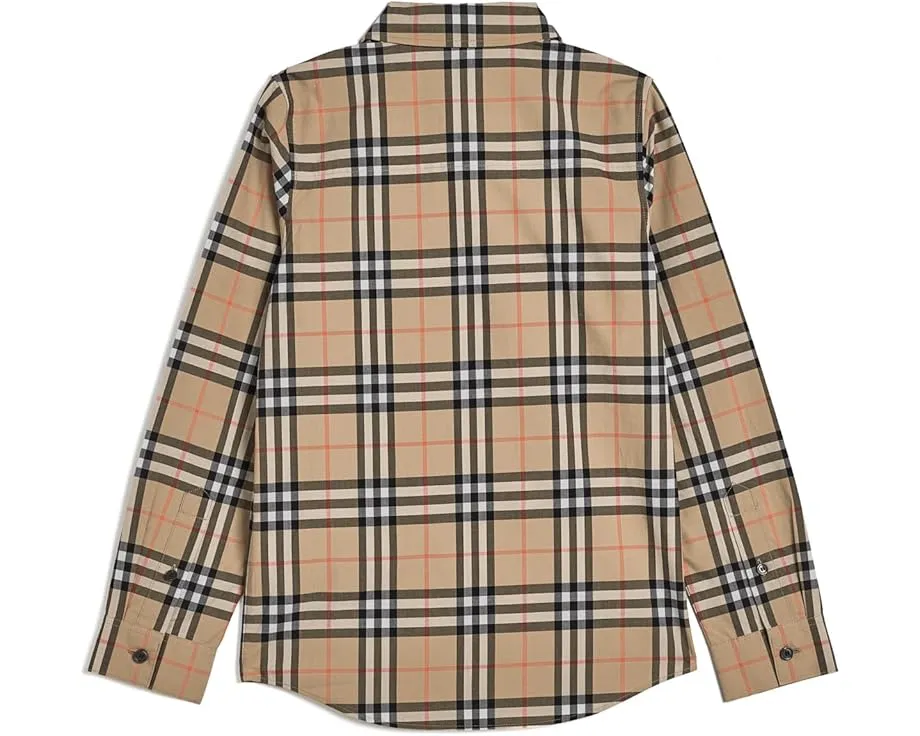 Длинная рубашка Owen Check в клетку Sand от Burberry Kids