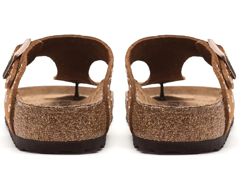 Сандалии Birkenstock Gizeh Rivets из замши с ремешком между пальцами и стелькой из пробки