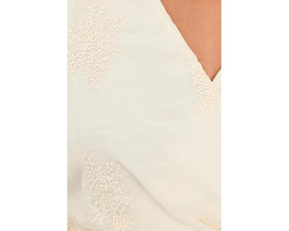 Petite Short Sleeve Wrap Front Woven Top with Tie