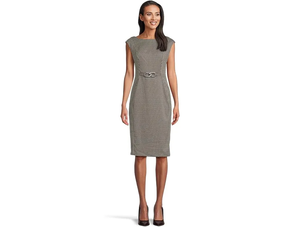 Приталенное платье Cap Sleeve Ponte с поясом Calvin Klein