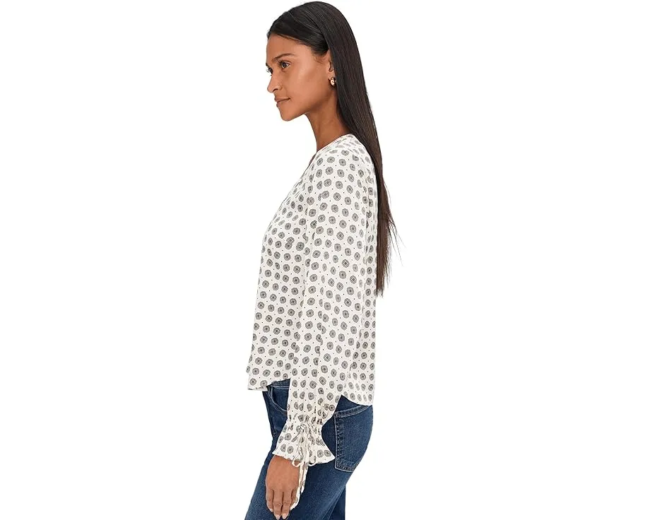 Блуза CeCe с V-образным вырезом на пуговицах и завязками на рукавах