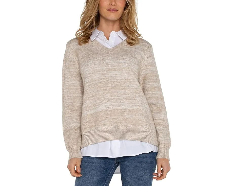 Свитер Liverpool Los Angeles Long Sleeve Two-Fer Collared из меланжевой пряжи