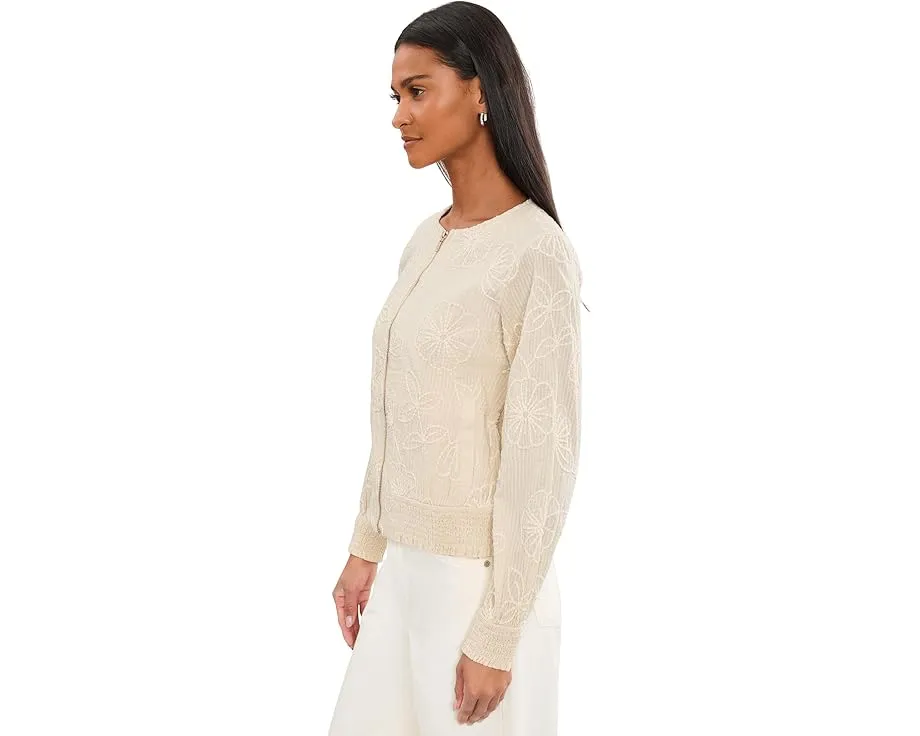 Petite Long Sleeve Collarless Jacket with Smocking