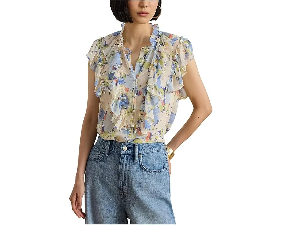 Блузка Lauren Ralph Lauren с цветочным принтом и отделкой рюшами