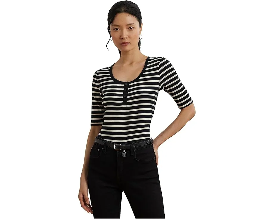 Топ Lauren Ralph Lauren в рубчик с рукавом три четверти и полоской