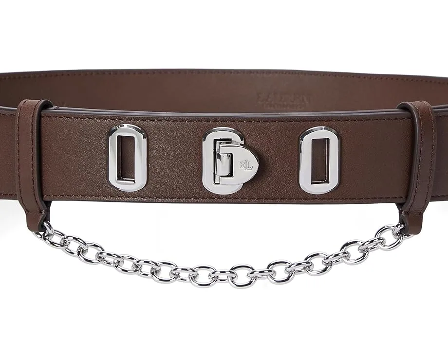 Широкий кожаный ремень Lauren Ralph Lauren с застежкой-замком и цепочкой
