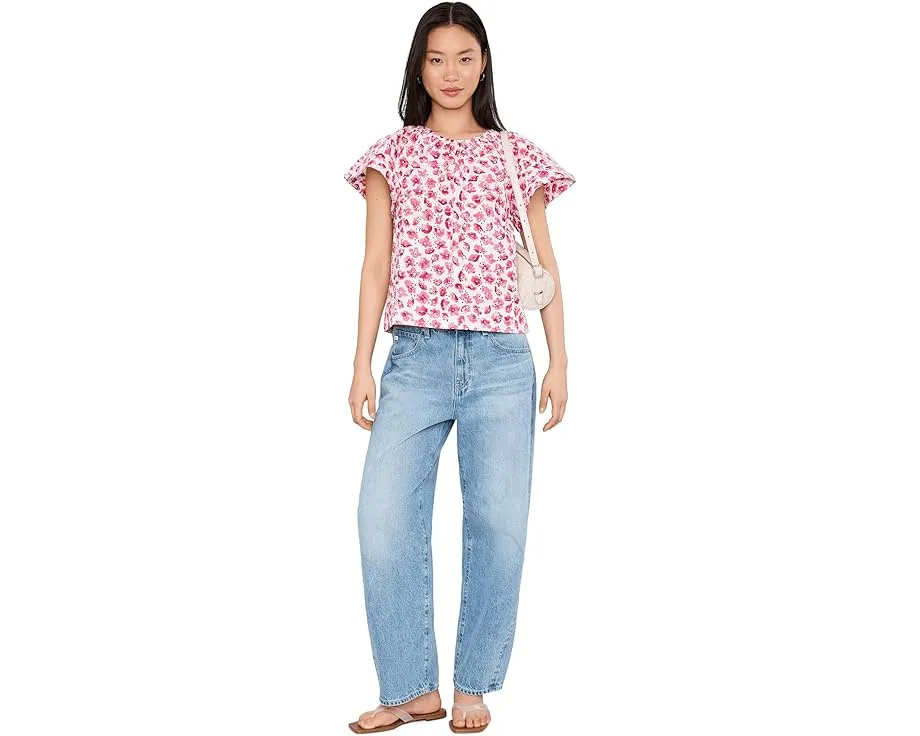 Топ CeCe с коротким рукавом реглан и замочной скважиной спереди из хлопка