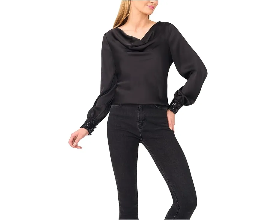 Топ CeCe из атласа с длинным рукавом и капюшоном на шее