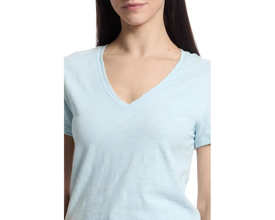 Топ Lilla P Short Sleeve Back Seam с V-образным вырезом и коротким рукавом