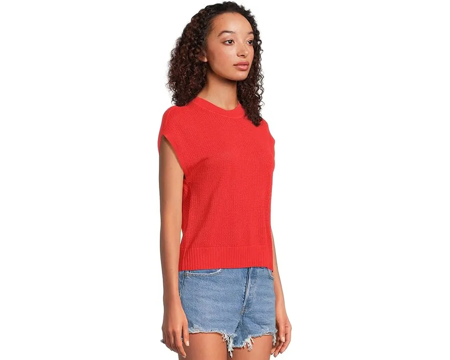 Свитер Lilla P с коротким рукавом и круглой горловиной в рубчик