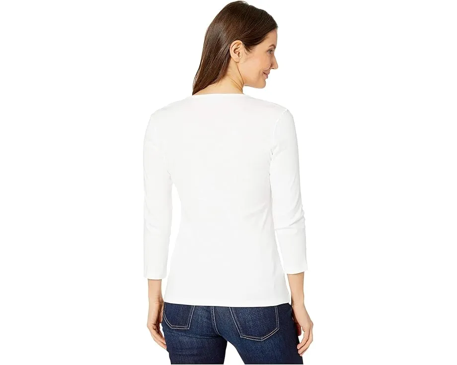 Топ Lilla P с V-образным вырезом и рукавом три четверти из рибаны 1x1