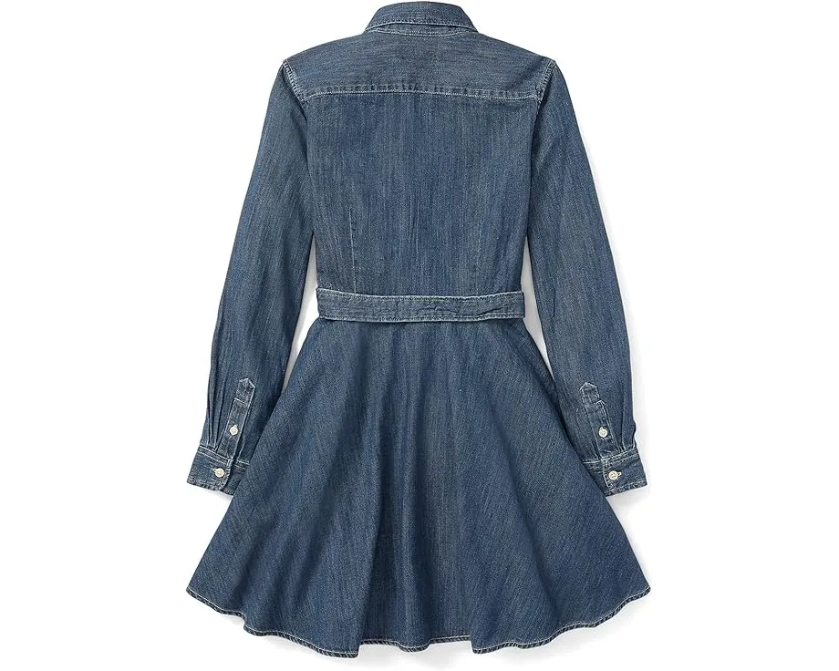 Джинсовое платье-рубашка Polo Ralph Lauren с поясом для маленьких девочек