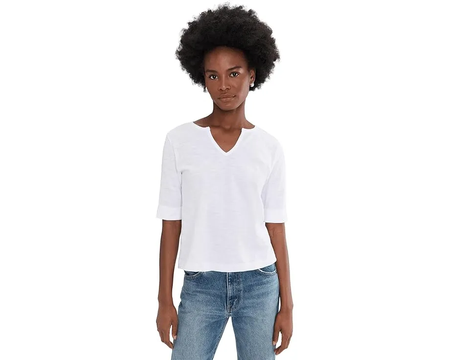 Топ Lilla P Rib Trim с разрезом на горловине и короткими рукавами