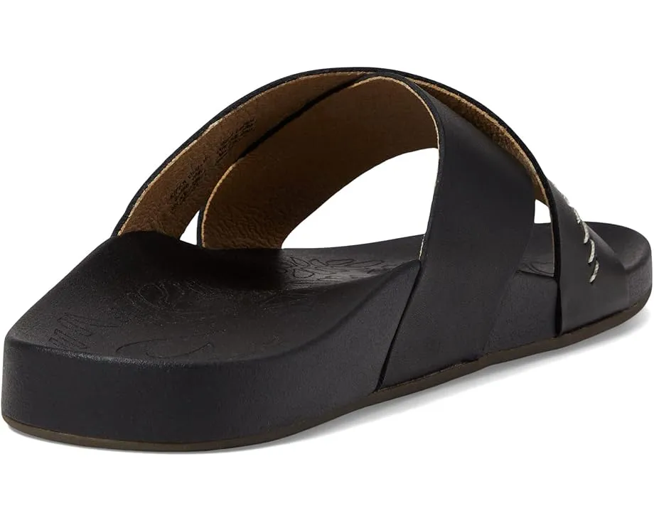 OluKai Kipea'a 'Olu шлепанцы с дизайном листа на стельке и кожаным верхом