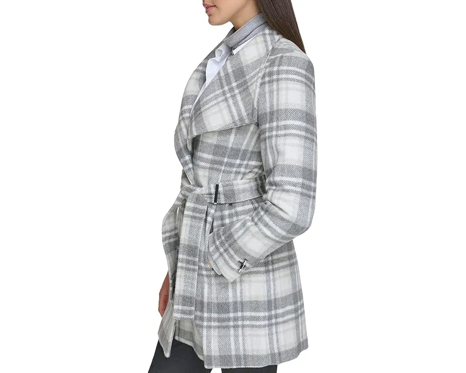 Шерстяное пальто Calvin Klein с поясом и воротником шалью