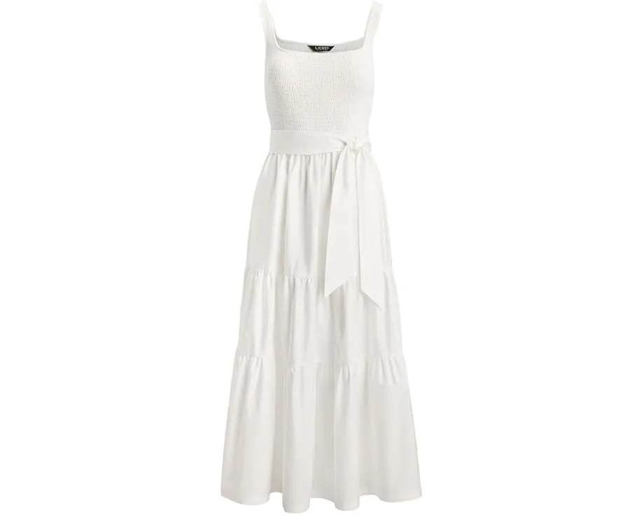 Платье-трапеция Lauren Ralph Lauren Belted Jersey Broadcloth с поясом из хлопка