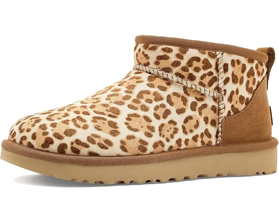 Угги UGG Classic Ultra Mini Plains с принтом леопарда и низким голенищем