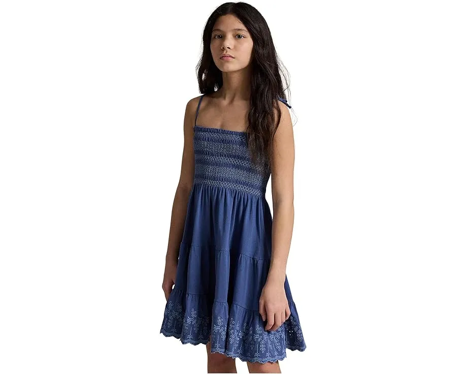 Smocked Eyelet Cotton Jersey Dress (Big Kid)