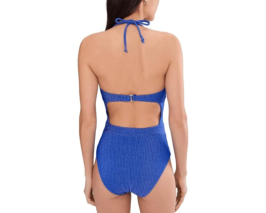 Цельный купальник BECCA Castaway с фактурной сеткой и V-образным вырезом