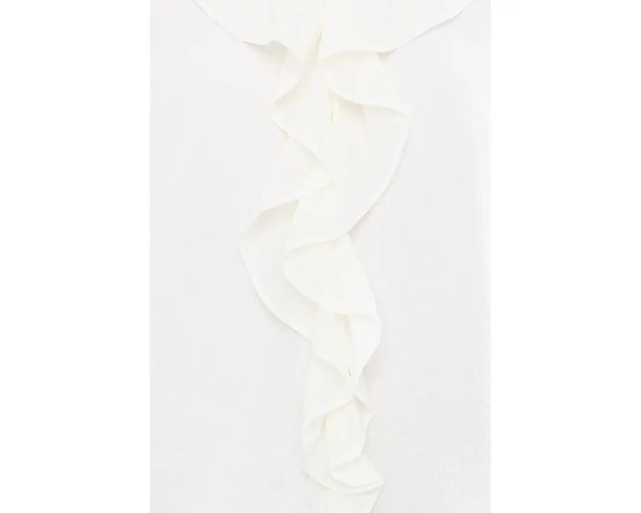 Топ CeCe Ruffled Pintuck Elbow Sleeve с рюшами и V-вырезом