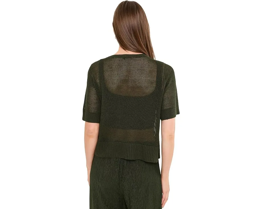 Органический льняной хлопковый свитер Eileen Fisher с круглым вырезом и коротким рукавом