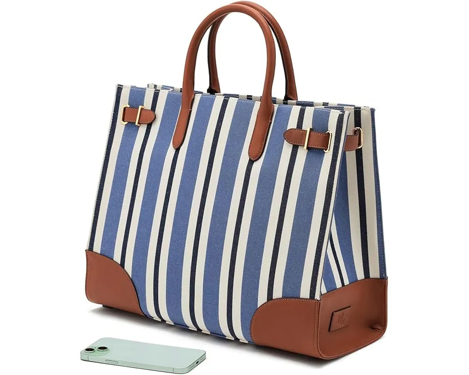 Lauren Ralph Lauren большая сумка тоут Devyn из полосатого холста с кожаными деталями