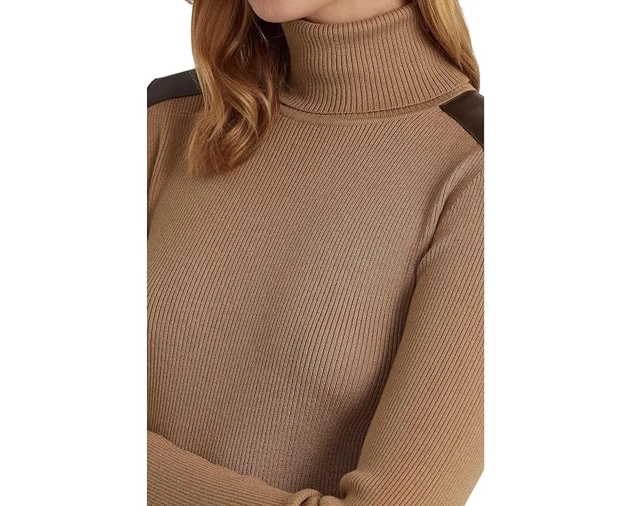 Водолазка Lauren Ralph Lauren Petite с отделкой из искусственной кожи и ребристым узором