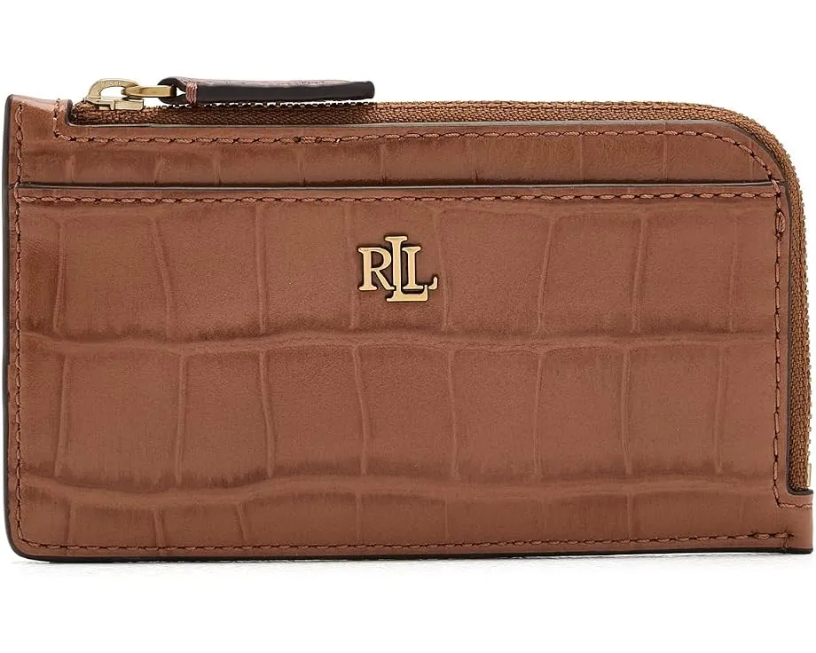 Кожаный картхолдер Lauren Ralph Lauren с L-образной молнией и тиснением крокодила