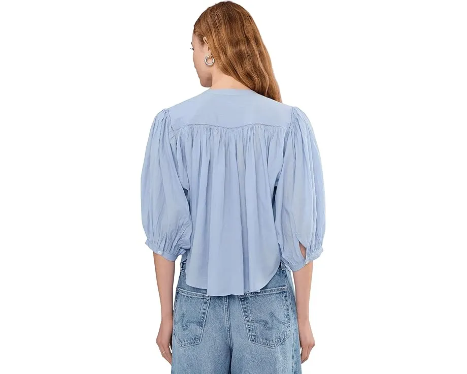 Блузка Madewell Shirred Crewneck с короткими рукавами и застежкой на пуговицах