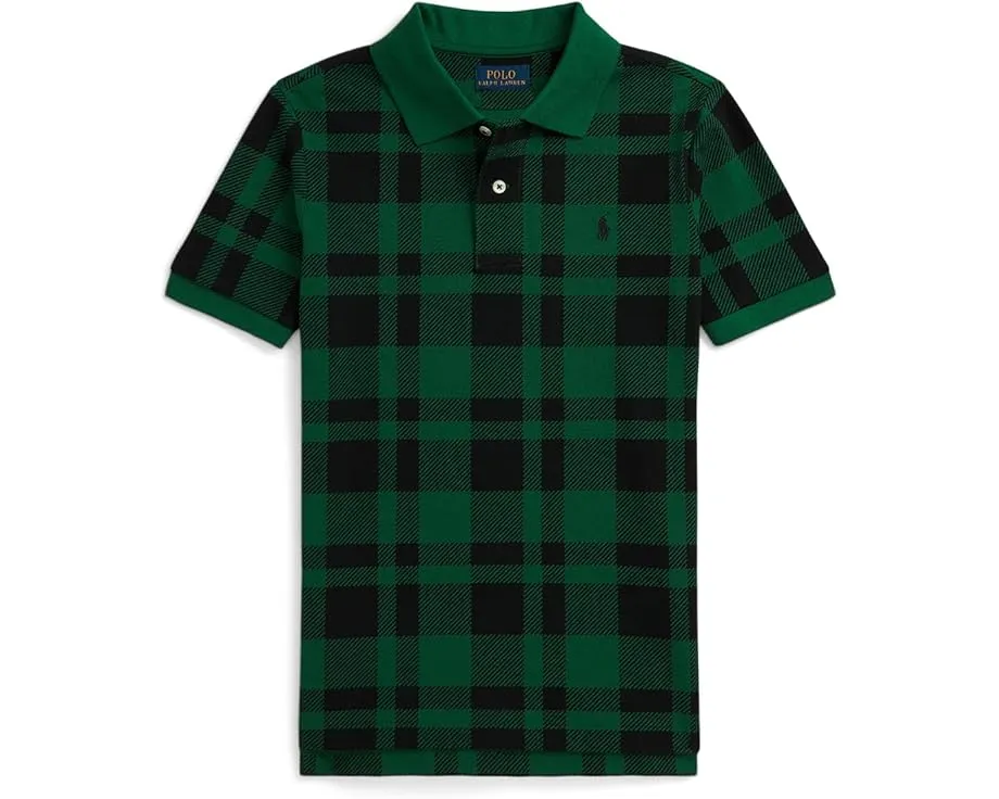 Детская поло из хлопкового сетчатого полотна Polo Ralph Lauren Kids в клетку с вышитой лошадкой