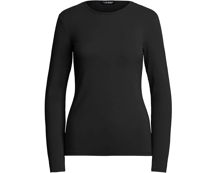 Хлопковый топ Lauren Ralph Lauren с длинным рукавом и круглым вырезом