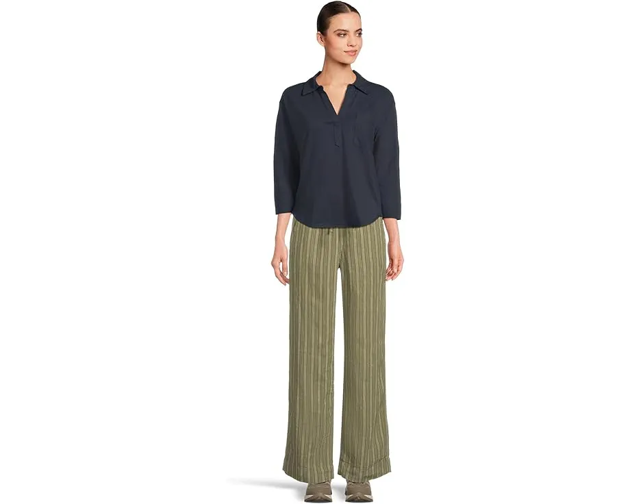 Полосковые брюки L.L.Bean Premium Linen Breezy с поясом на резинке и прямым кроем