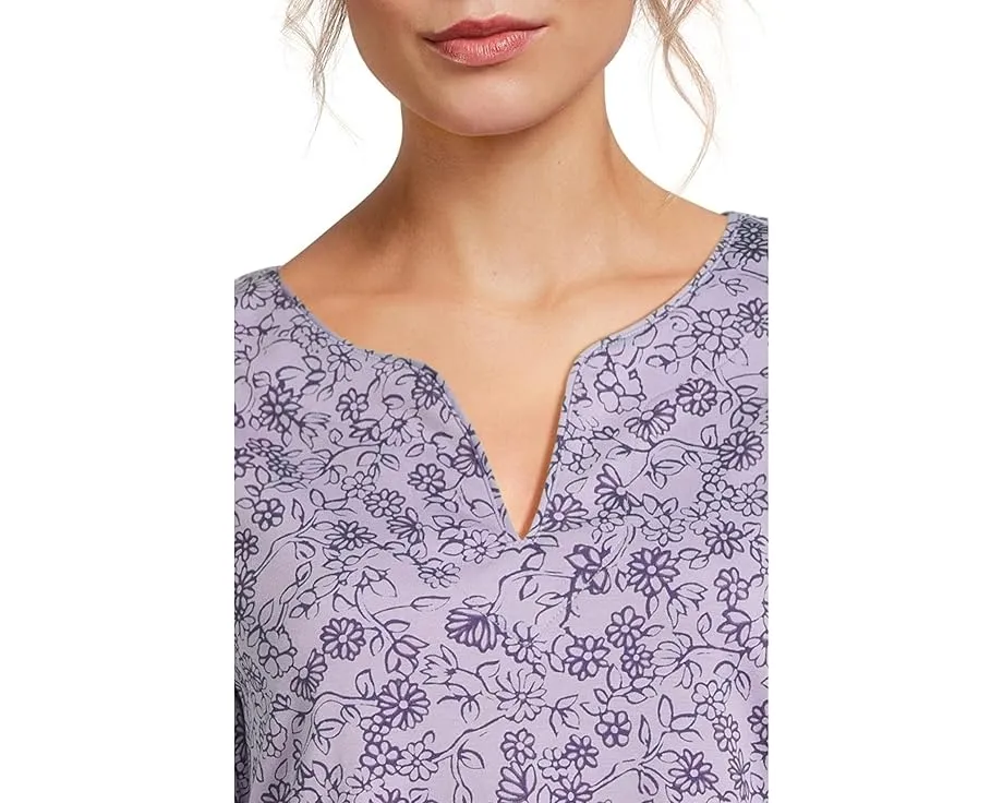 Туника L.L.Bean из супимы с разрезным воротником и рукавом три четверти в цветочный принт