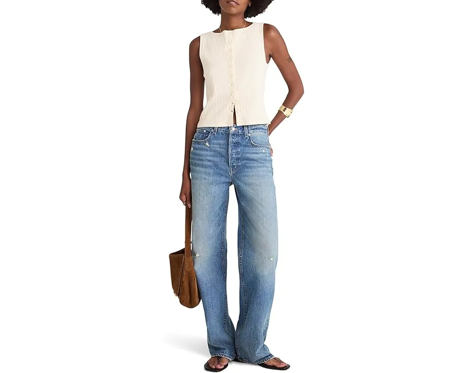 Топ Madewell Ribbed Crewneck Shell Top с рельефной вязкой и застежкой на пуговицы