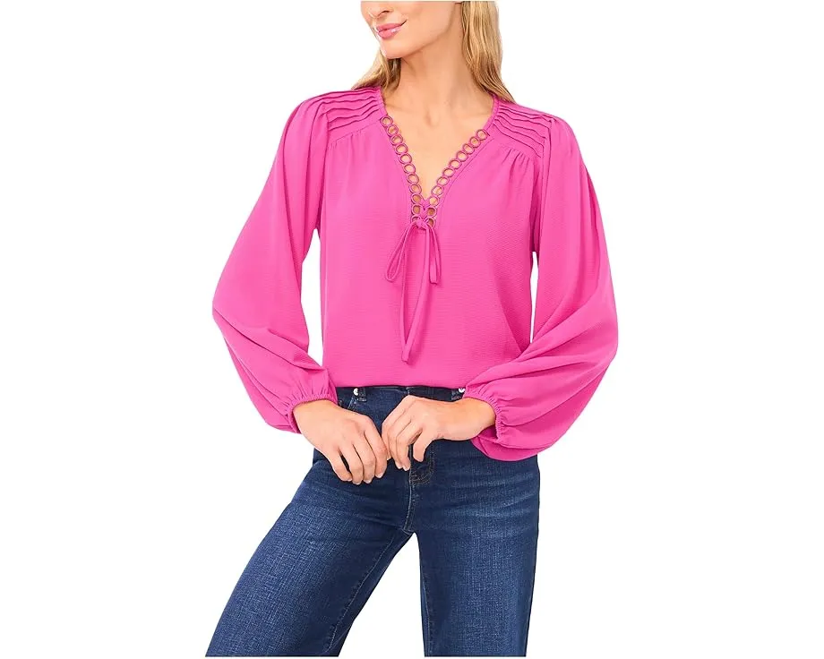 Блуза CeCe с длинными рукавами и отделкой вкруговую со сборками