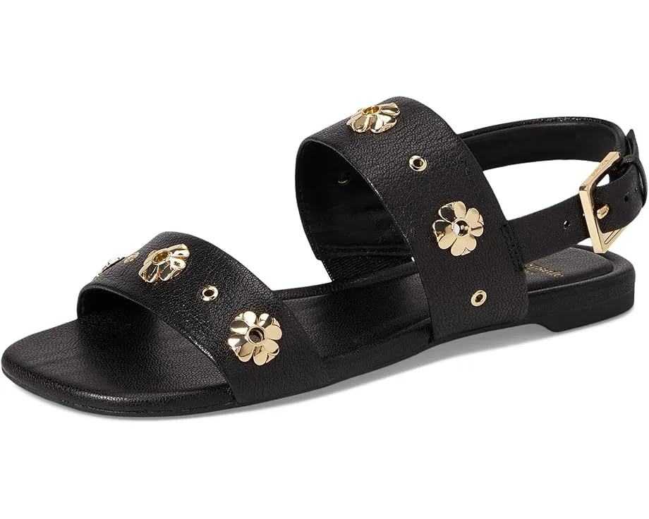 Плоские сандалии Spade Flower Stud из тисненой кожи с регулируемой задней лямкой