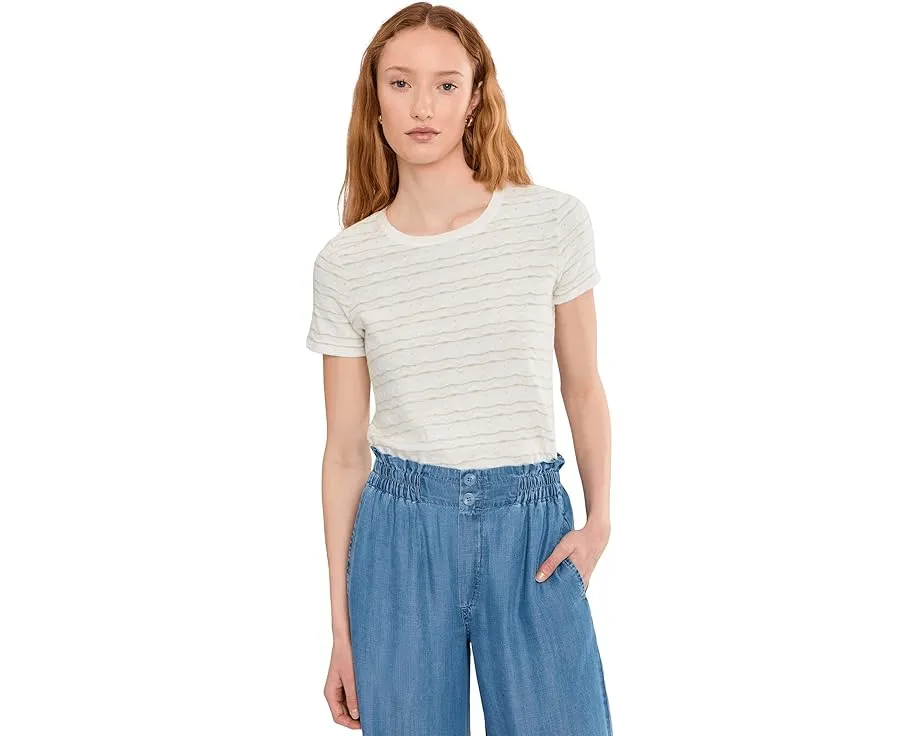 Petite Short Sleeve Crew Neck Knit Tee with Rib Trim