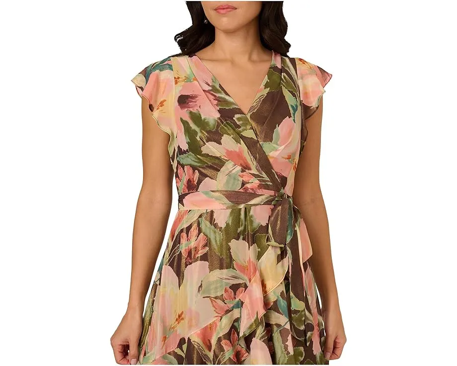 Adrianna Papell платье миди с цветочным принтом на шифоне и асимметричным подолом